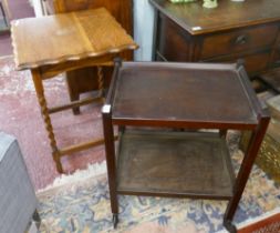 Oak barley twist occasional table together with serving trolley