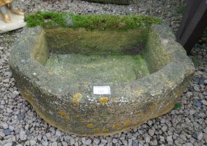 Antique D-shaped stone garden trough - Approx size W: 63cm D: 49cm H: 26cm