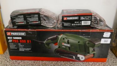 Parkside belt sander PBS 600 B1 with 2 packets of PBSZ 457 A1 sanding sets