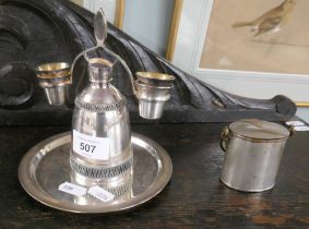 Military campaign inkwell together with a silver plated Russian vodka set