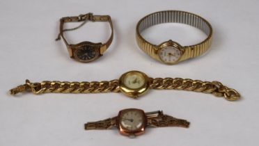 9ct gold cased ladies watch together with 3 ladies watches