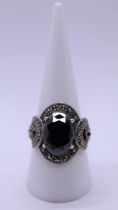 Silver and marcasite stone set ring