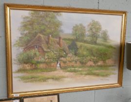 Oil on canvas of a rural scene signed S Daniels - Approx image size: 90cm x 59cm