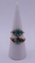 2 x 18ct gold rings set with turquoise - Approx weight 5.2g