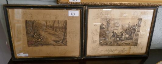 'Out the Hunt' and 'Good Old days' with hand drawn caricatures around the edges by Frank Paton