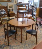 Danish Mid-century Hans Olsen Frem Rojle Roundette teak dining table & chairs