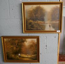 Pair of oil paintings by Les Parson - Approx image size: 39cm x 29cm