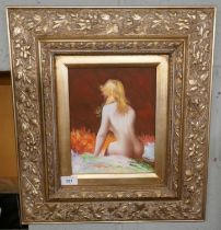 Oil on board of nude by J. Garrah - Approx image size: 19cm x 24cm