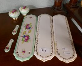 Victorian painted ceramic fingerplates, escutcheons and doorknobs