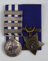 19th Hussars Egypt Medal 1882 with Khdive 1882, Private J Hughes, 4 bar medal incl Abu-Klea, VF,