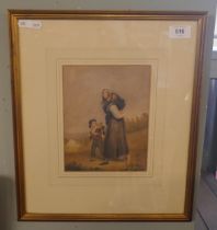 C19th Watercolour by W. Warwman 'The Soldier's Widow'