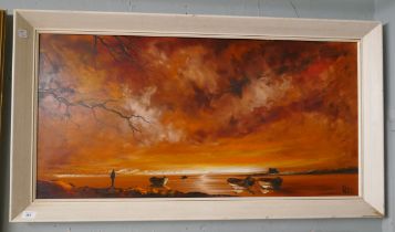 Oil on board coastal scene signed Klee - Approx image size: 100cm x 49cm