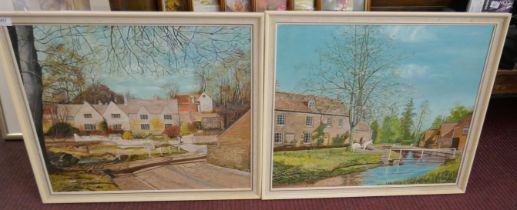 Pair of oils on canvas signed J Grace of Lower & Upper Slaughter - Approx image sizes: 60cm x 50cm