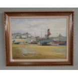 Gerry Phillips oil on canvas - Harbour scene - Approx image size: 59cm x 44cm