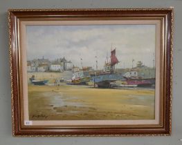 Gerry Phillips oil on canvas - Harbour scene - Approx image size: 59cm x 44cm