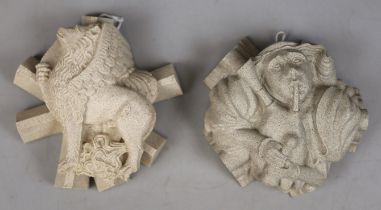 2 cathedral ceiling boss plaques - Winchester and Tewkesbury