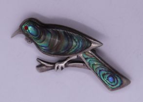 Silver abalone bird brooch