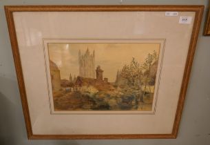Watercolour of Canterbury Cathedral by M. Brockway 1919 - Approx image size: 37cm x 26cm