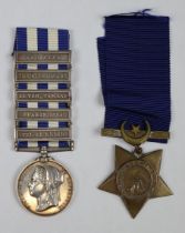 19th Hussars Egypt Medal 1882 with Khedive Star 1882 Private L J Kirk, 5 bar medal incl Abu-Klea