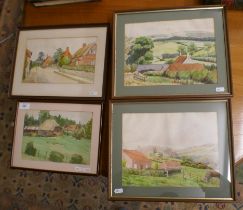 4 x 1920s watercolours by W.C. Moss and J. Ward
