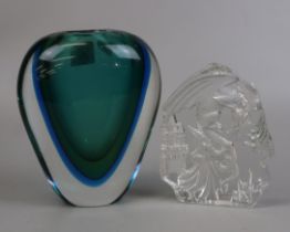 Murano glass vase together with glass ornament - Approx height: 23cm