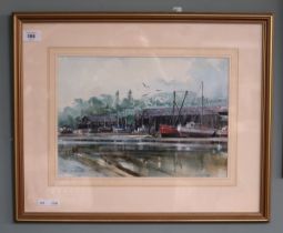 Signed watercolour by Ray Balkwill - The Old Boatyard, Galmpton Creek, Devon - Approx 54cm x 43cm