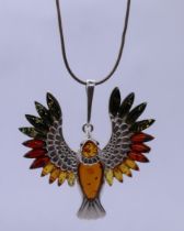 Silver & amber phoenix pendent on chain