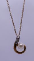 9ct gold seed pearl pendant on chain