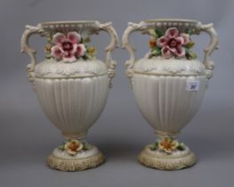 Pair of Capo di Monte vases - Approx height: 32cm