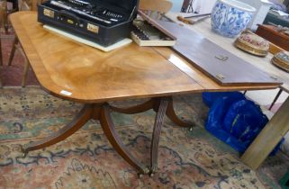 Double pedestal satinwood dining table with leaf