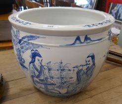 Large blue and white Oriental style plant pot