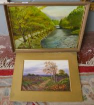 2 rural scenes - 1 oil & 1 watercolour