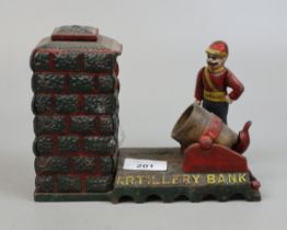 Cast iron novelty money box - Artillery bank