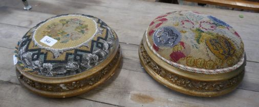 Pair of Victorian gilt and beaded footstools