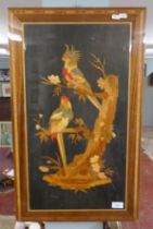 Inlaid marquetry panel depicting parrots