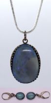 Blue Australian opal silver earring and necklace set