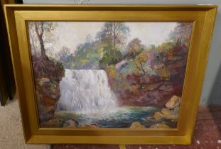 James Hardaker oil on board - Waterfall - Approx image size: 44cm x 34cm