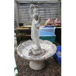 Large stone fountain with female figurine holding a water bottle - Approx height 145cm