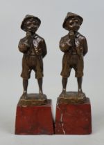 Pair of small bronze figurines on marble base - no reserve