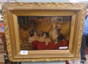 Framed painting of kittens painted on the reverse of glass (Crystoleum) - Approx 27cm x 19cm