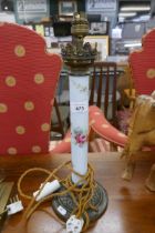 Painted milk glass column table lamp - Approx height 42cm