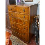 Tall walnut chest of 6 drawers - Approx W: 76cm  D: 56cm  H: 121cm