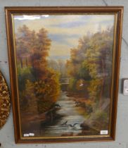 Oil on board of a river scene signed L K - Approx 44cm x 60cm