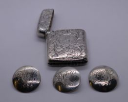 Hallmarked silver buttons with silver vesta case