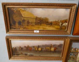 Pair of 19thC oils on board - Circle of Henry Thomas Alken - Out Exercising and pastoral scene -