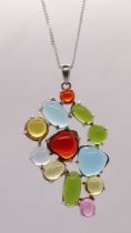 Silver multi stone pendant on chain