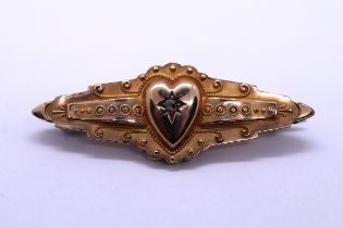 Victorian 9ct gold and diamond love heart brooch