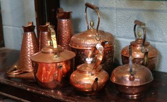Collection of copper to include kettles and jugs