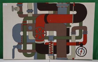 Abstract art fabric print of pipes and valves - Approx 114cm x 71cm