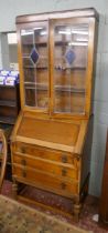 Bureau bookcase with stained glass doors - Approx W: 76cm  D: 43cm  H: 192cm